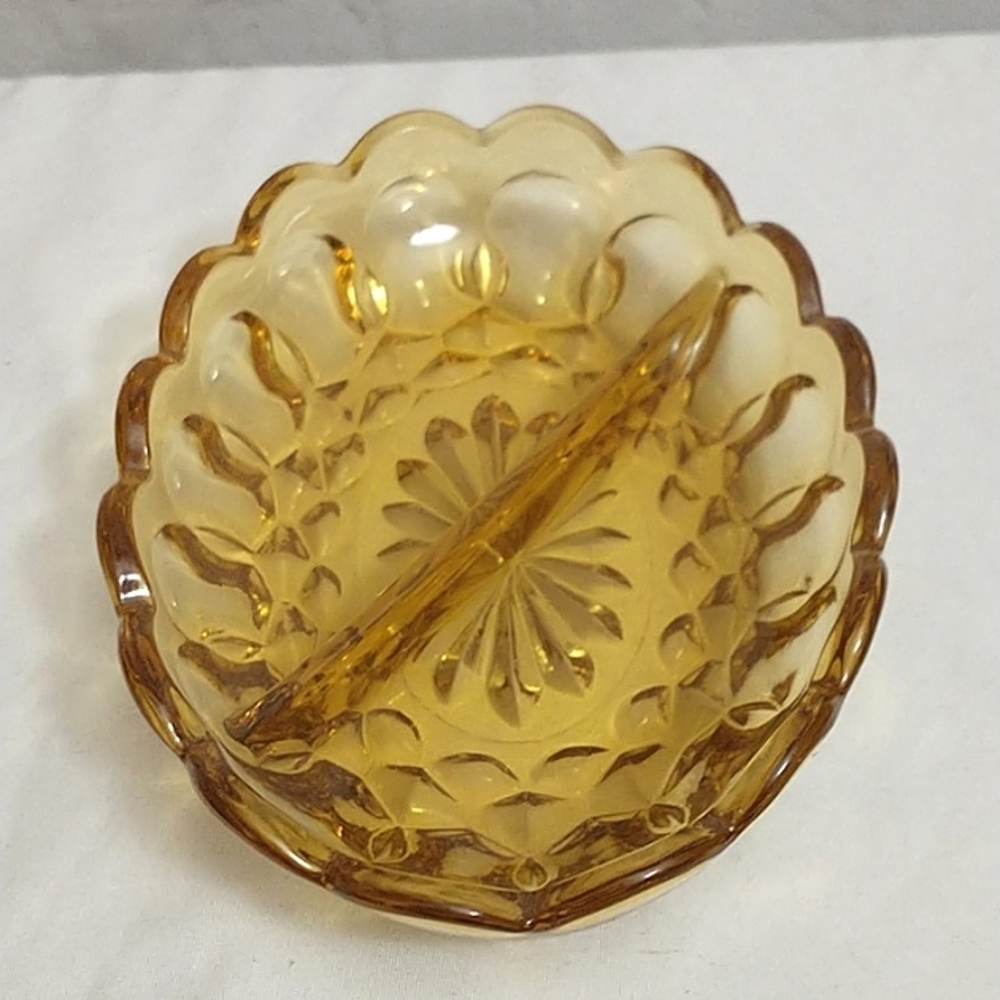 Vintage Anchor Hocking Fairfield Amber Glass divided Relish Candy Dish
